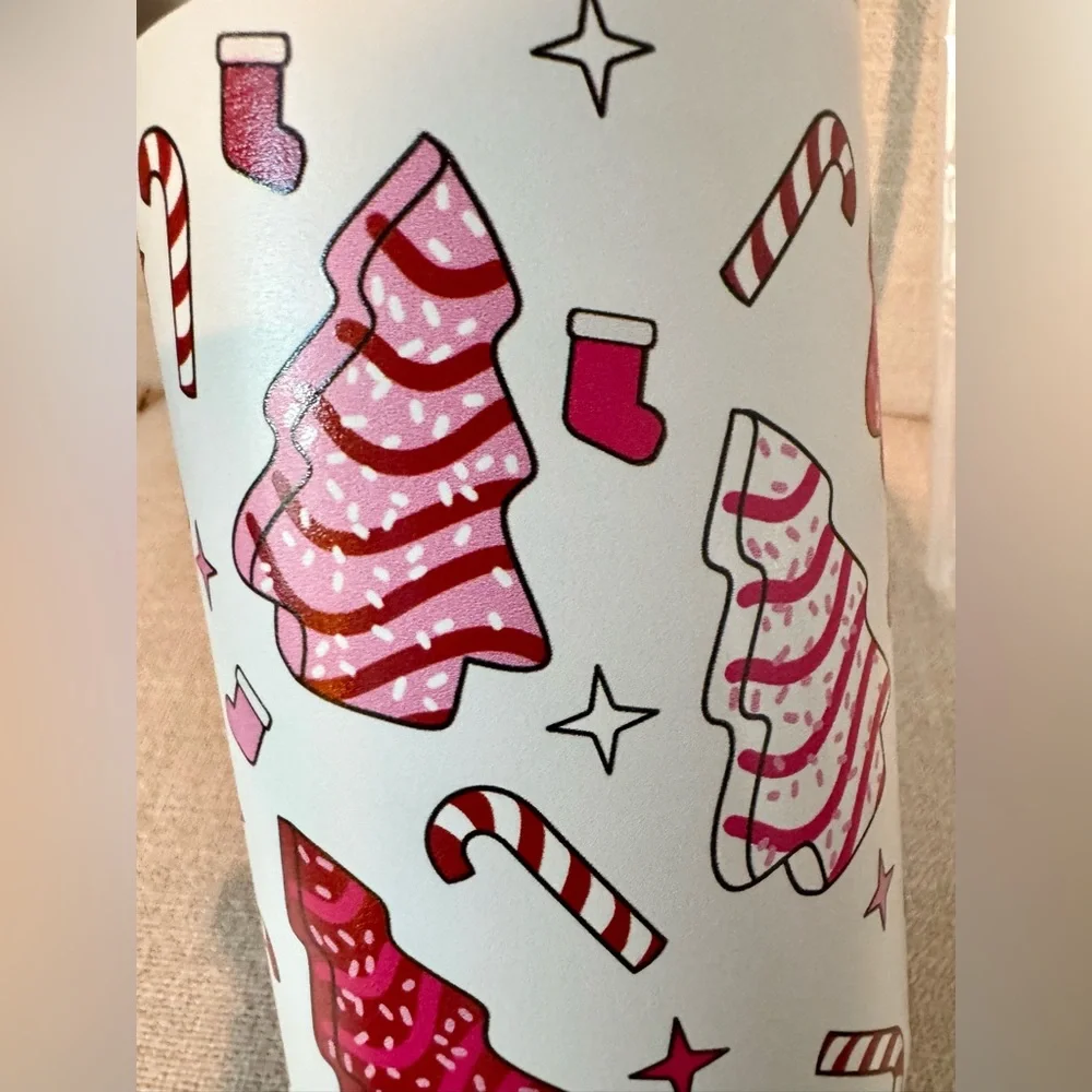 New XL Christmas Tree Cake Stainless Steel Metal Travel Mug Cup Tumbler 40oz